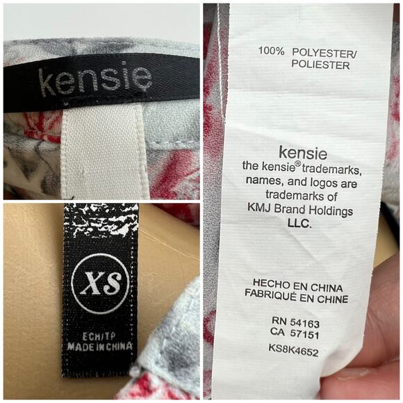 Kensie XS Gray Red Rose Floral Short Sleeve Tee Shirt T-Shirt Womens V Neck - Picture 5 of 5